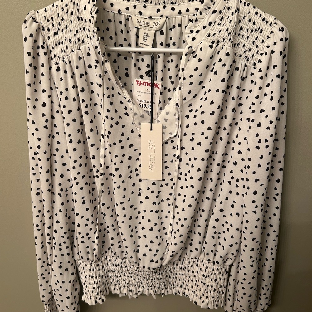 Rachel Zoe Women's White and Black Heart Print Blouse